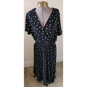 Lane Bryant Fit & Flare Polka Dot Dress Women's 14/16 Navy White Flutter Sleeve